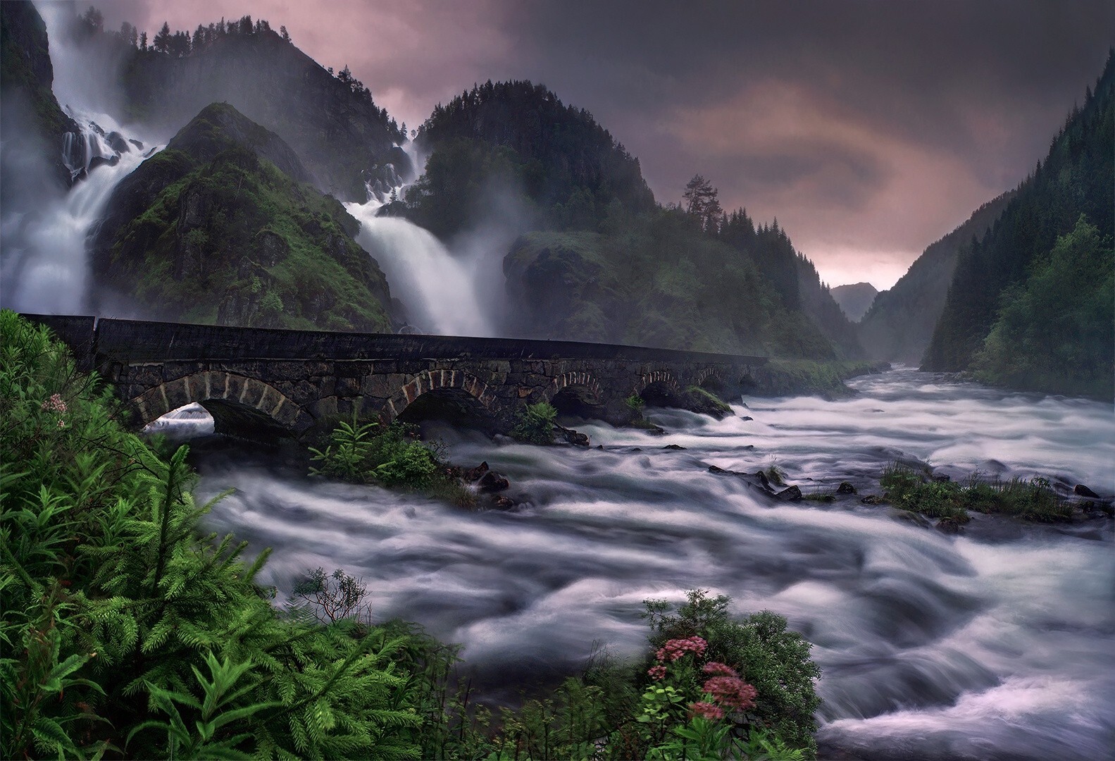 Landscape nature bridge norway nordic s water plants Custom Gaming Mat Desk
