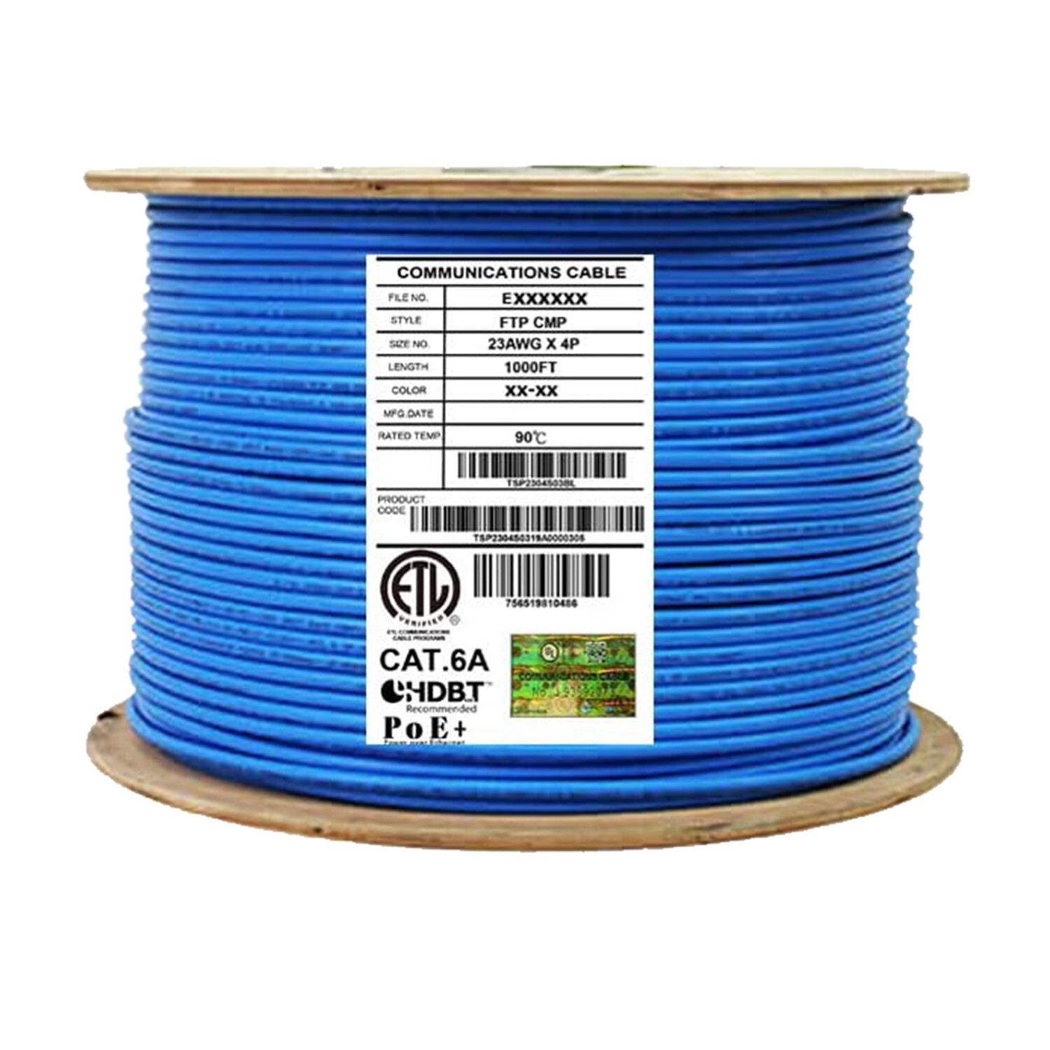 Cat6A Plenum CMP 23AWG UTP, 650MHz, Solid Bare Copper 1000FT. Ethernet Cable