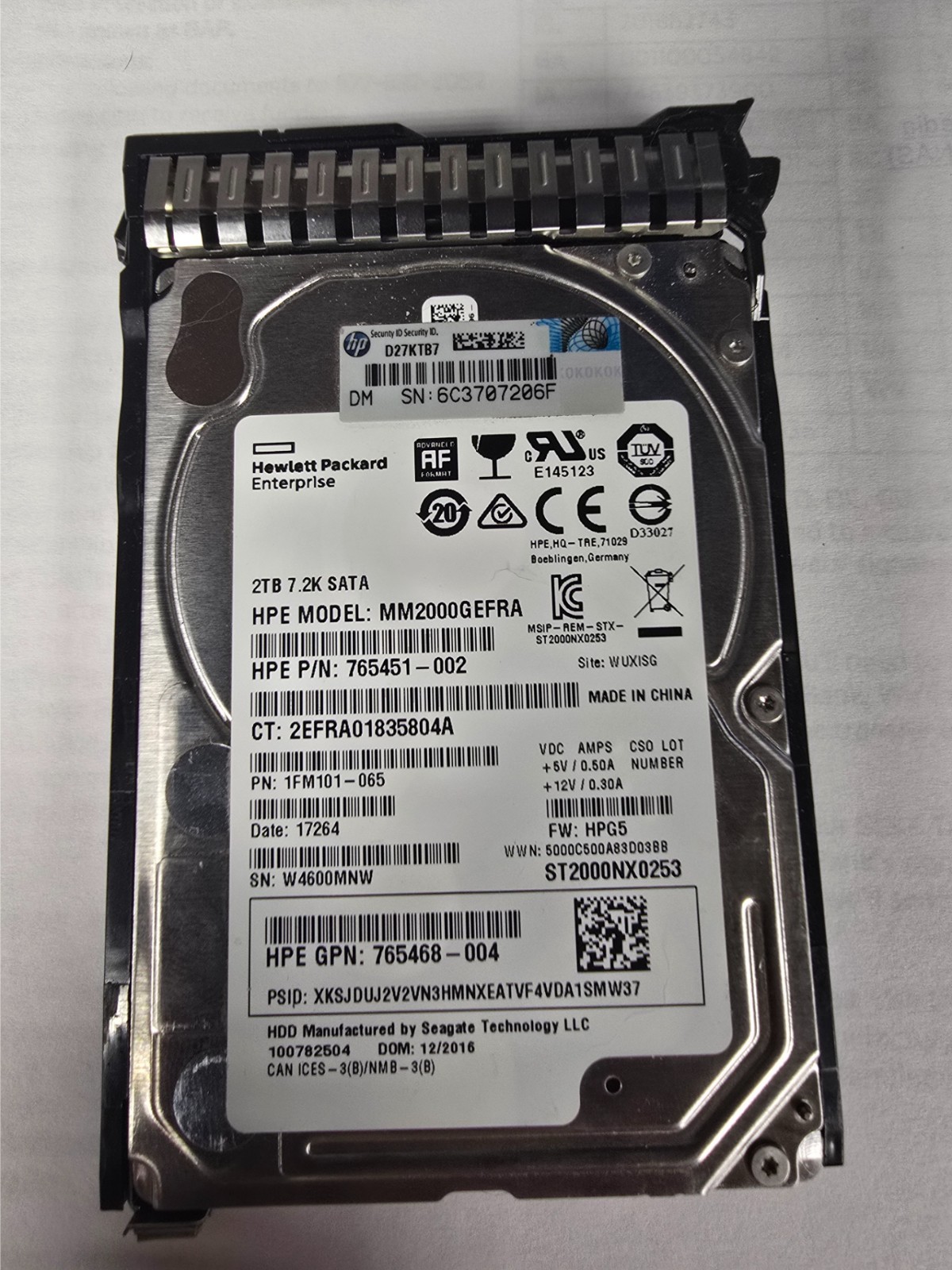 HP MM2000GEFRA 2TB Internal 7200 RPM 2.5 Inch SATA 6Gb/s HDD Hard Drive