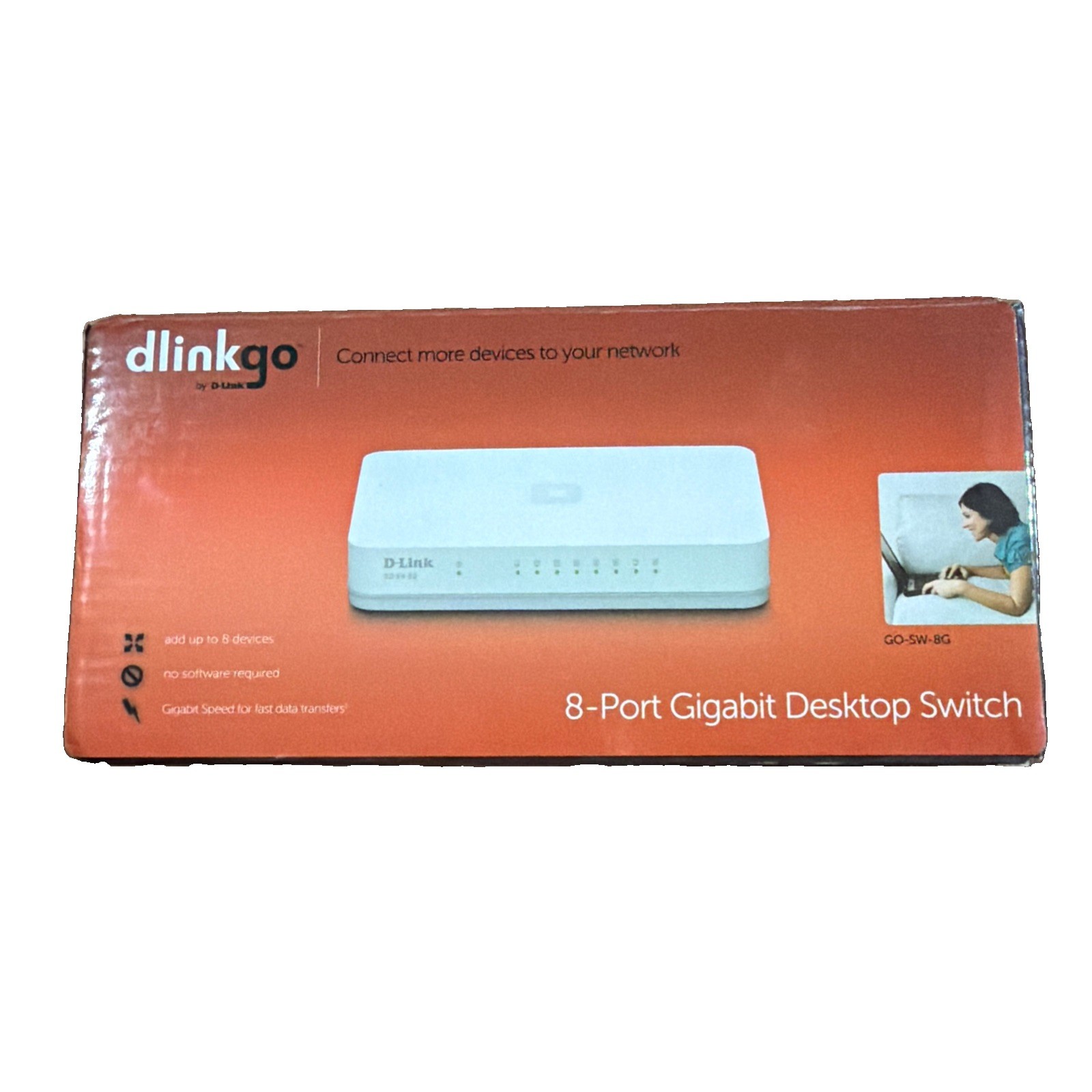D-Link GO-SW-8G dlinkgo 8-Port Gigabit Desktop Switch, White, New In Box