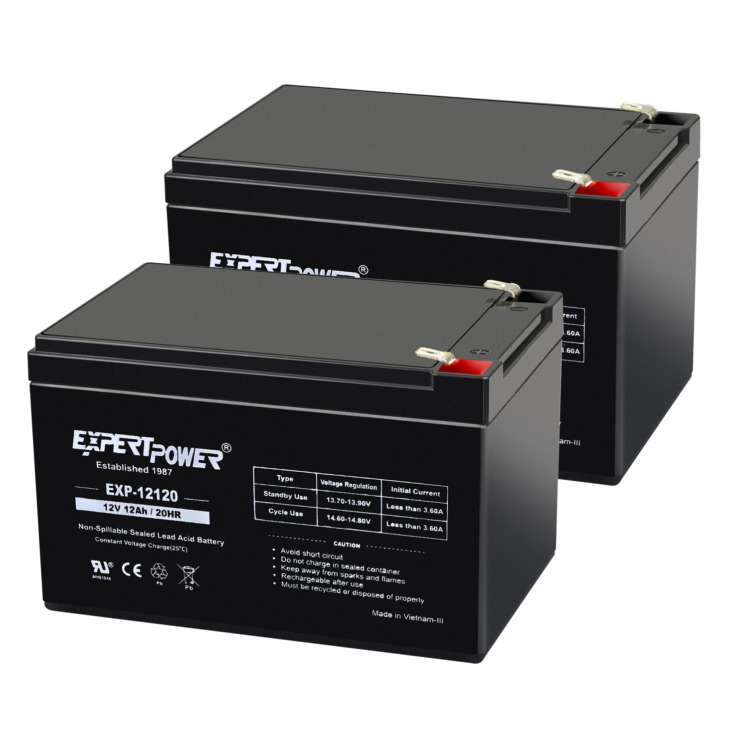 ExpertPower Set of 2 - 12V 12Ah Sealed Lead Acid BATTERY replaces PS-12120