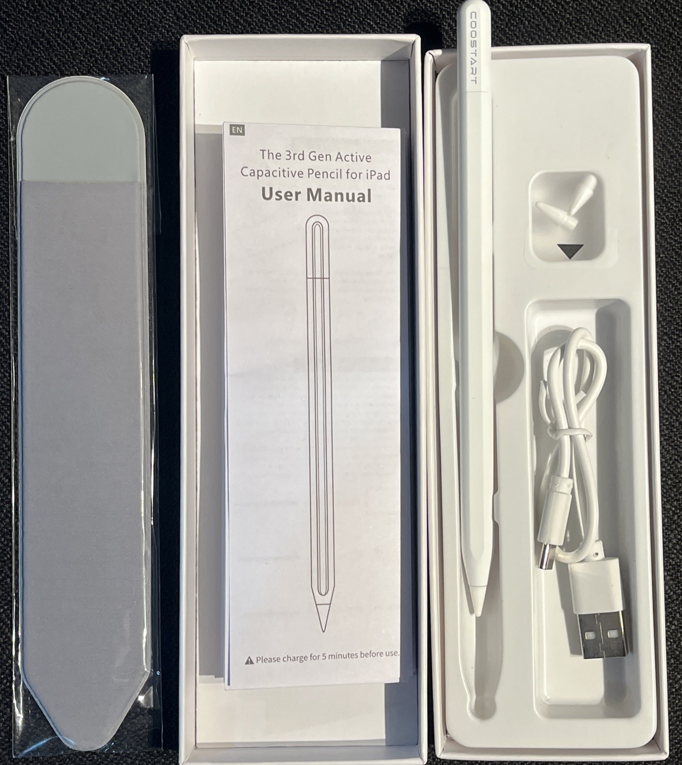 Coostart Stylus Pen 3rd Gen Active Capacitive Pencil For iPad +2 Tips & Case NIB