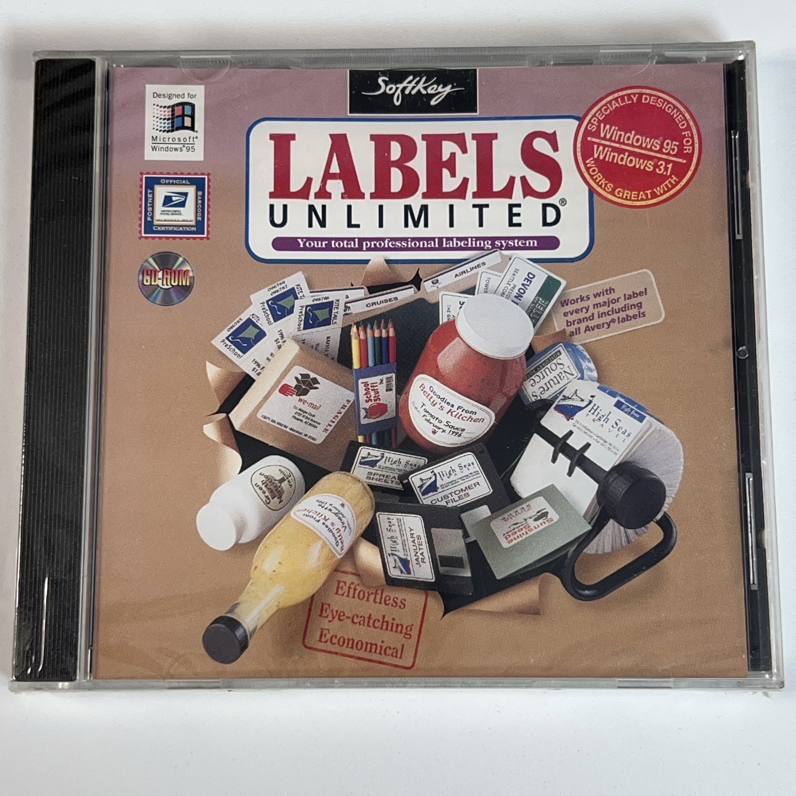 SoftKey Labels Unlimited PC CD-ROM Windows 95 3.1 DOS LUN8AE-BI NEW SEALED