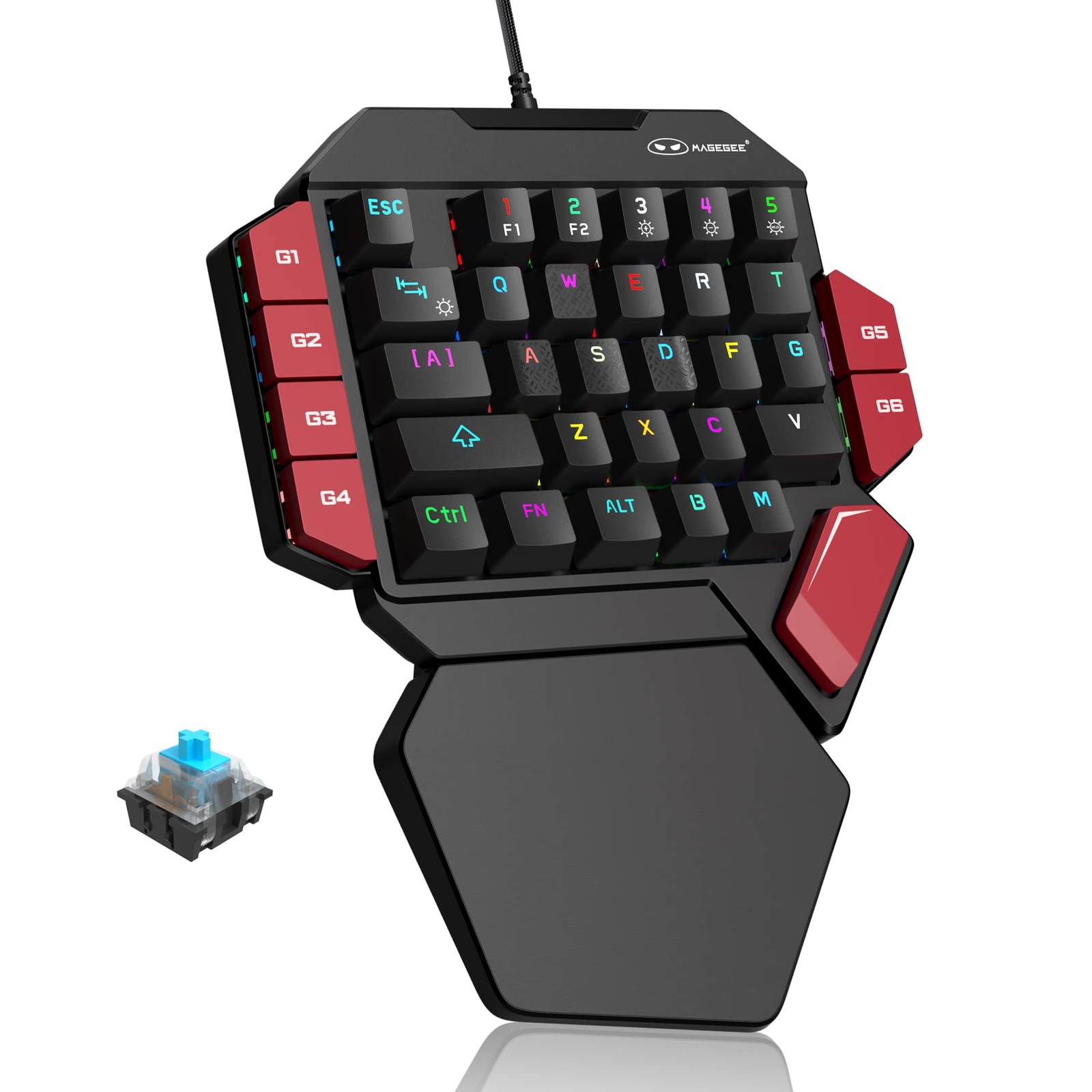 One Handed Professional Gaming Keyboard RGB Backlit 35 Keys Mini Wired Mechan...