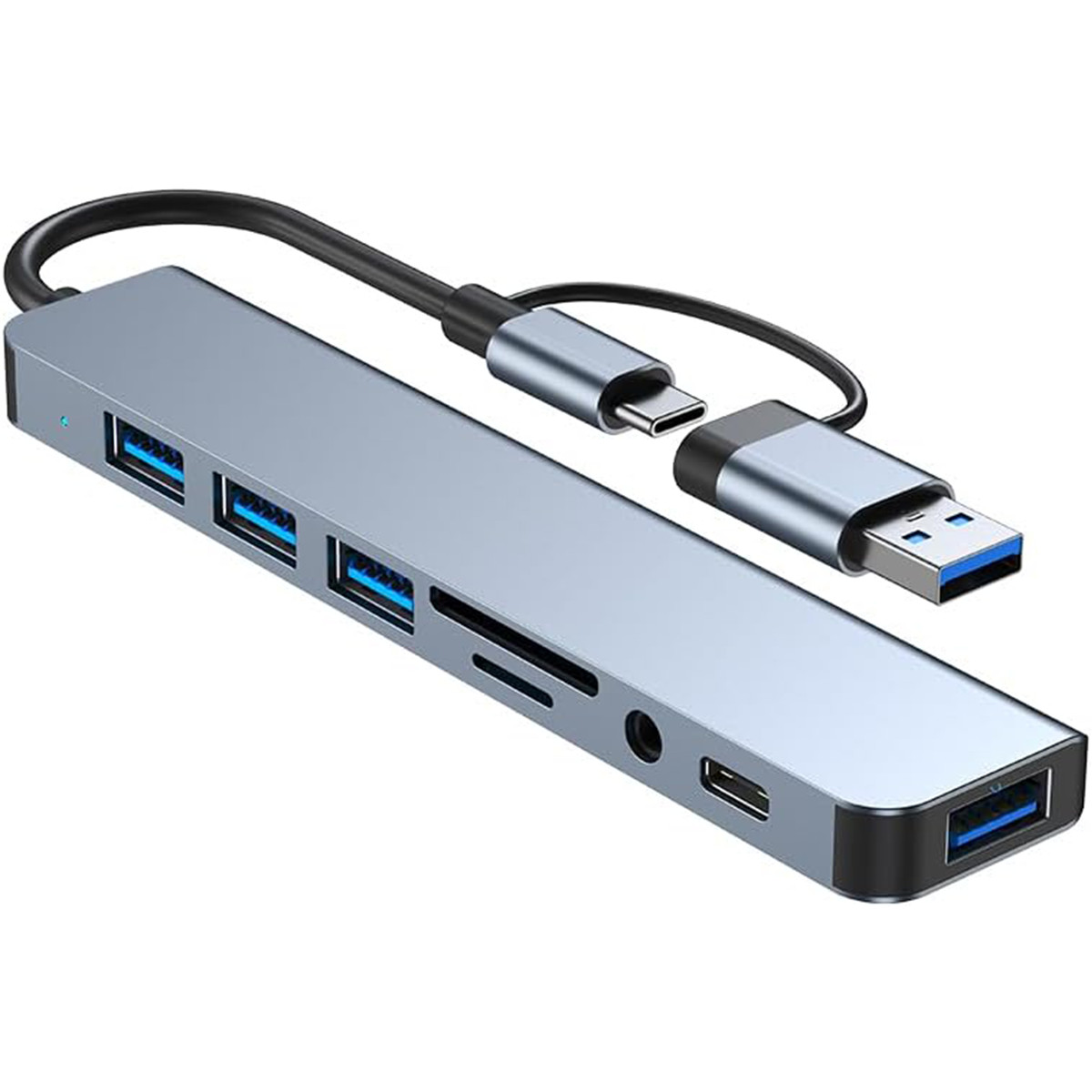 USB 3.0 Hub 8 Port Extender Splitter AC Adapter Cable PC Laptop TF/SD Card iPad