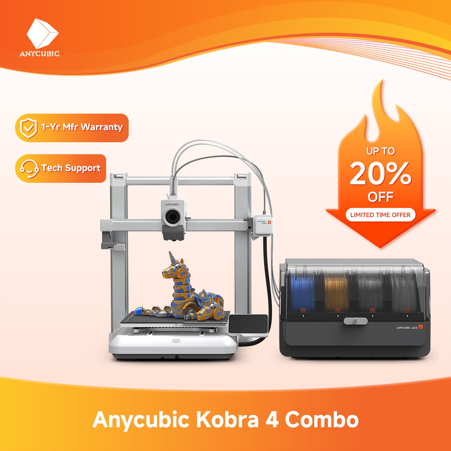 【NEVER USED】ANYCUBIC Kobra 4 Combo 3D Printer Max 600mm/s UP To 8-Color Printing