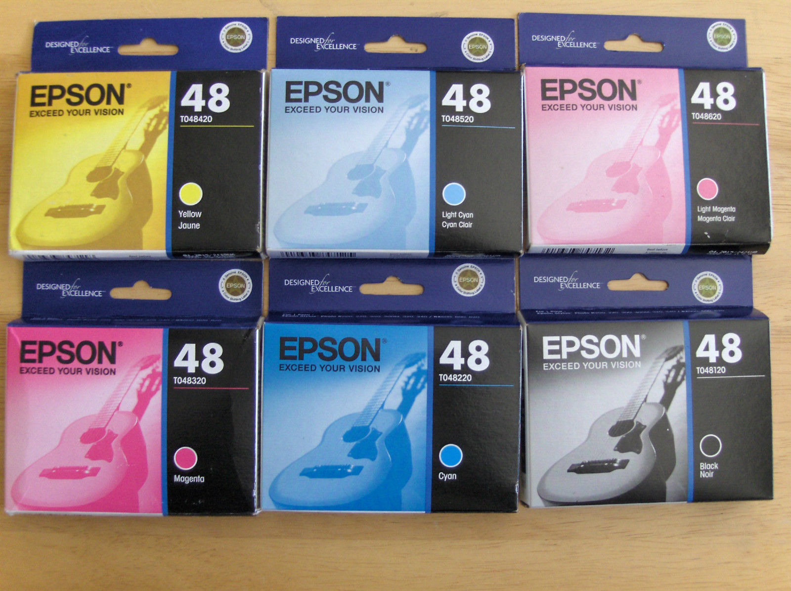 05-2014 Set 6 Genuine Epson 48 Ink T048 T0481-T0486_R200/220/300/320 RX500/600