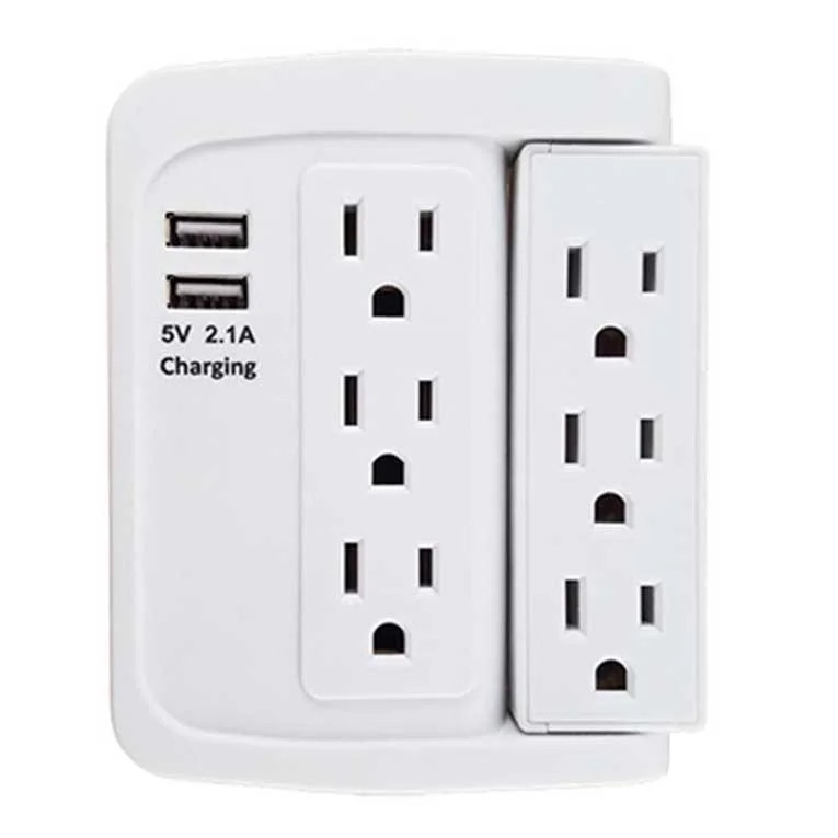 SF Cable 6-Outlet Swivel Wall Tap Adapter Surge Protector and 2 USB