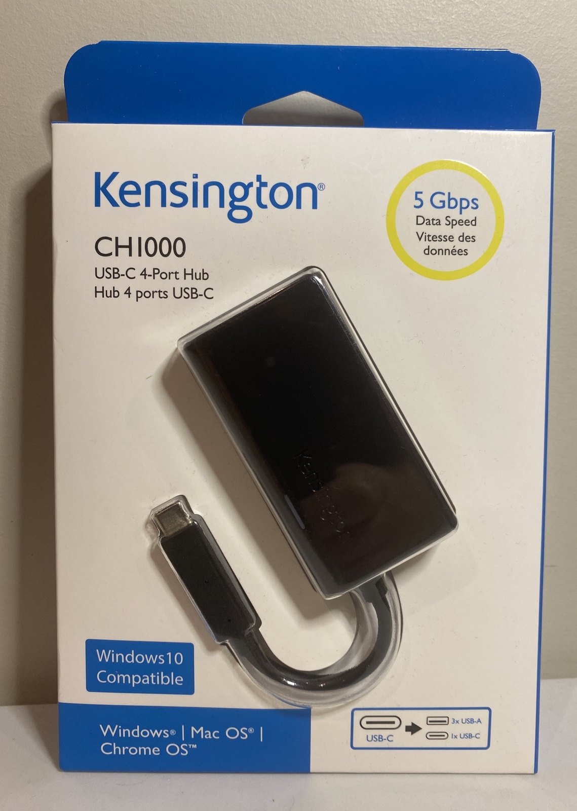 Kensington Ch1000 USB-C 4-Port Hub 5Gbps NEW