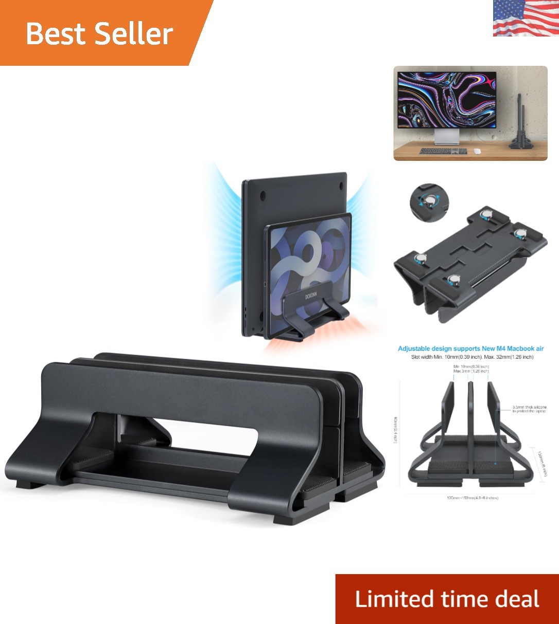Aluminum Vertical Laptop Stand - Adjustable, Non-Slip & Stylish