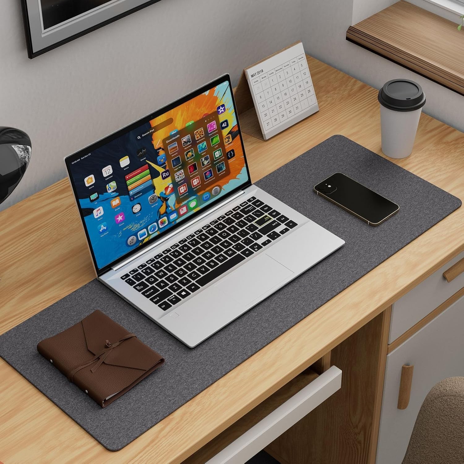 K KNODEL Felt Desk Mat, Large Desk Pad Protector, Office Computer Desk Mat fo...