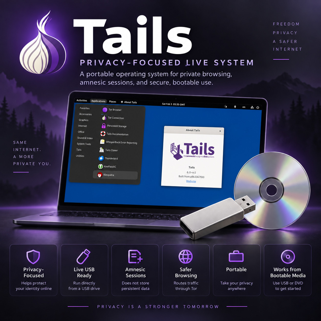 Tails OS Linux - Bootable USB/CD - Safe Fast Secure Anonymous Live Boot OS