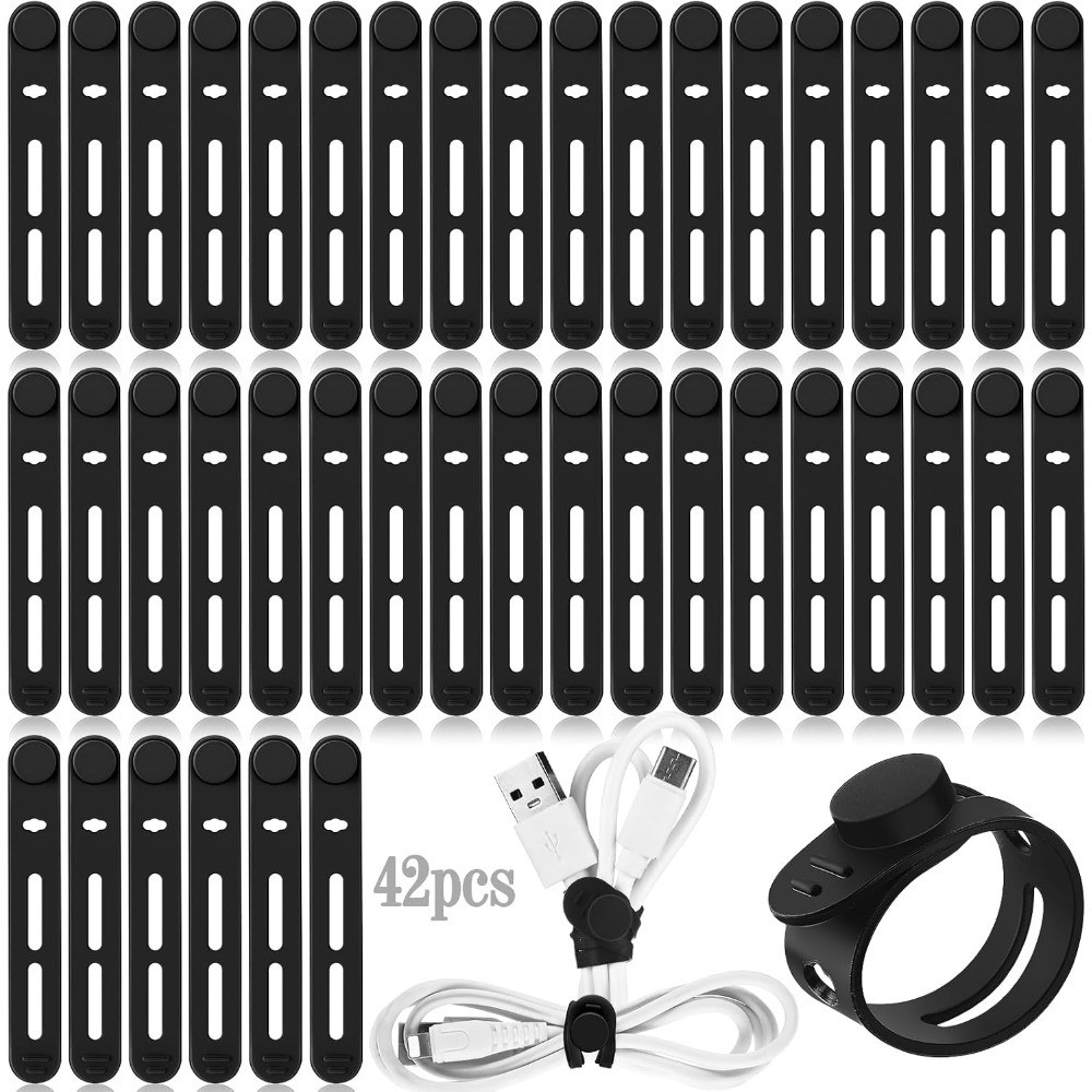 42 Pcs Silicone Cable Ties Reusable Cord Organizer Adjustable Data Cable Wraps