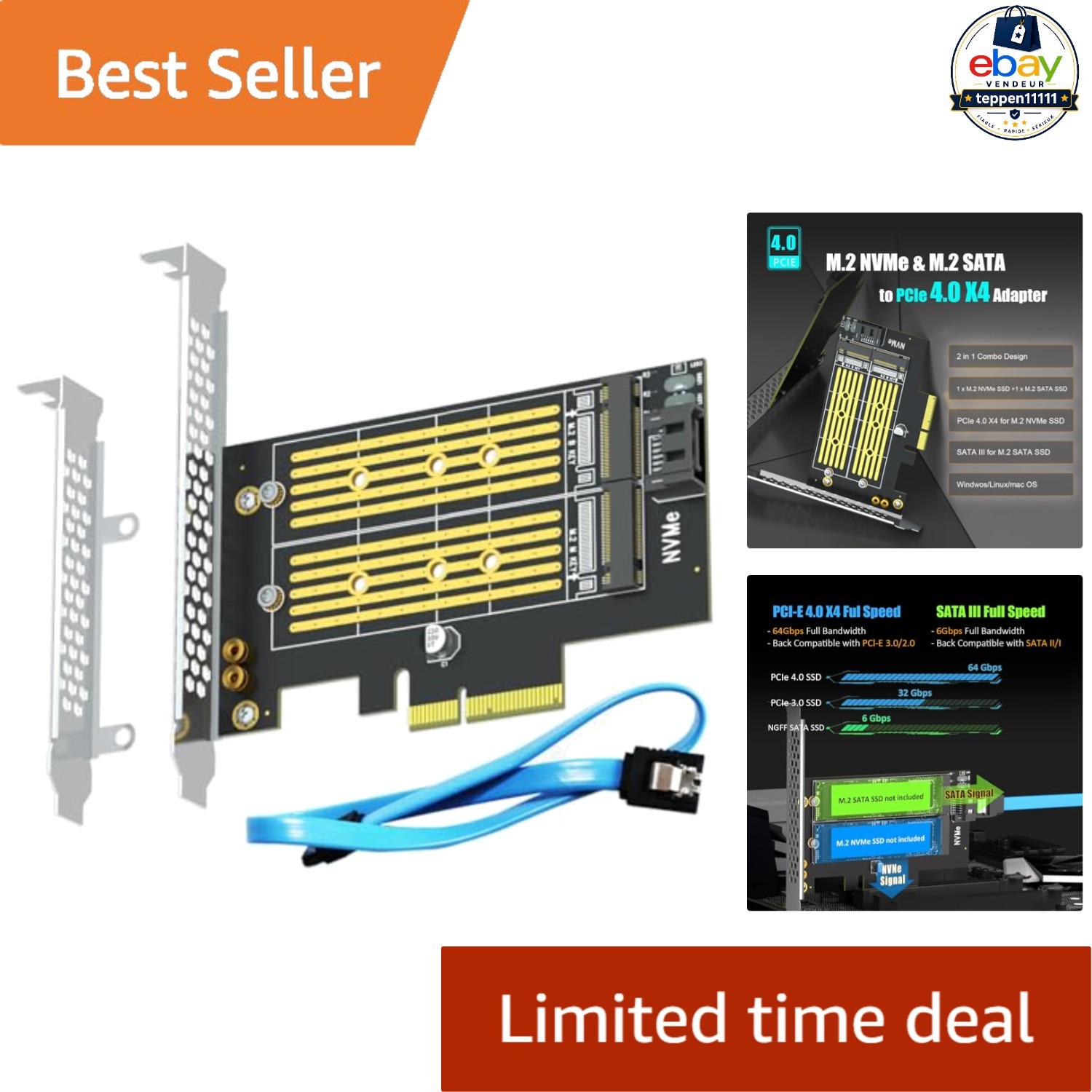 M.2 PCIe Adapter for NVMe and SATA SSD Without M.2 Heatsink PCIe X4