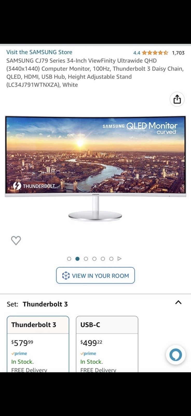 Samsung CJ79 ViewFinity 34" Curved QLED 3440x1440 100Hz TB3 White