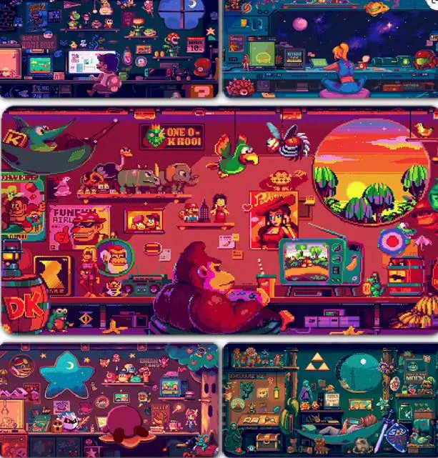 Retro Pixel Art Gaming mouse pad Large Mousepad Choose Design and Size SNES TCG