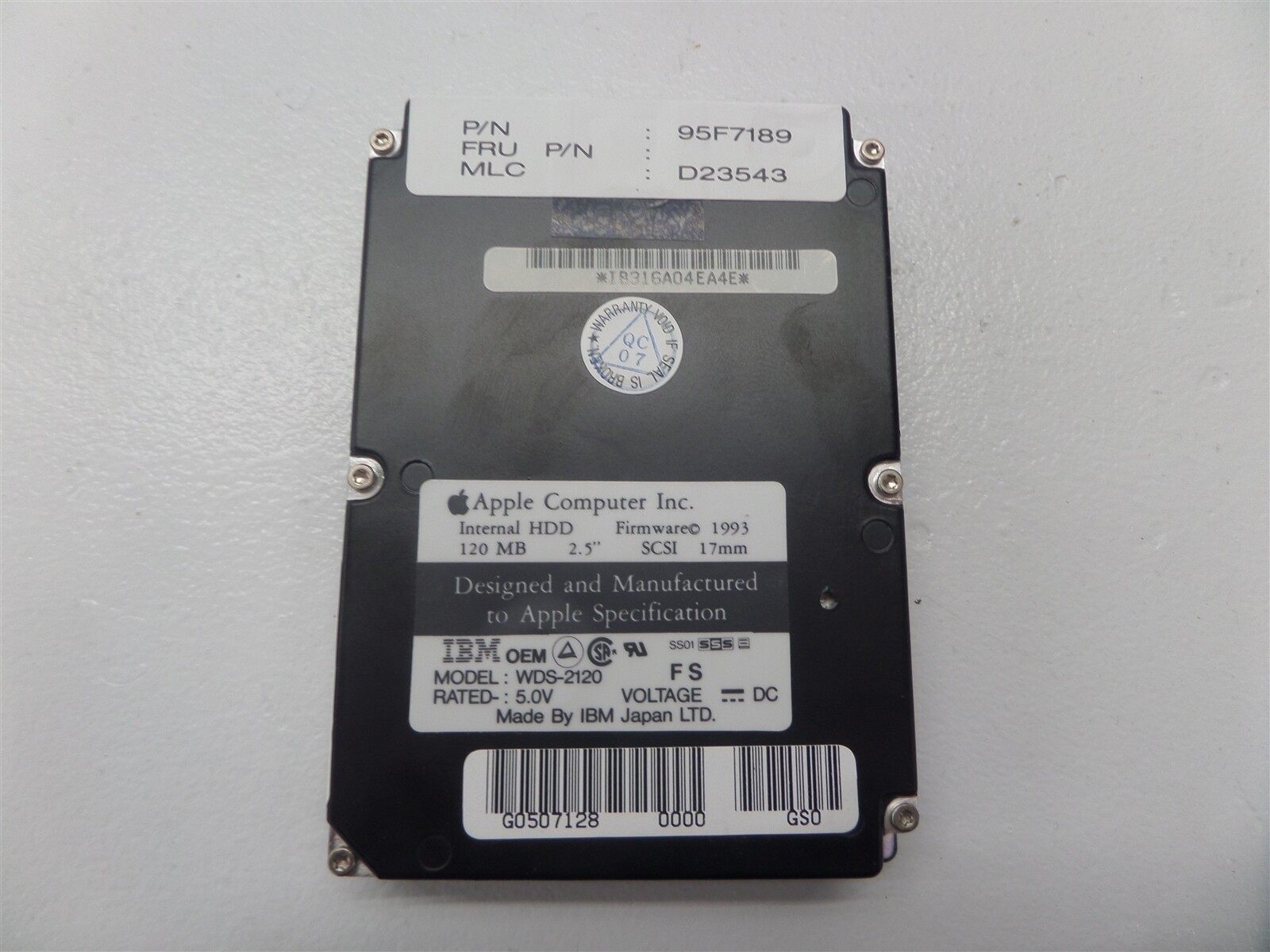 Vintage Apple IBM WDS-2120 120MB 2.5" Hard Disk Drive