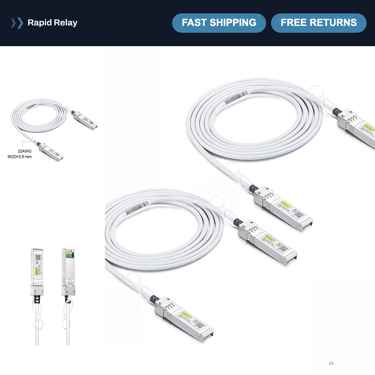 10G SFP+ DAC Cable 32AWG Twinax 0.25M for Cisco Ubiquiti D-Link Netgear - 2 Pack