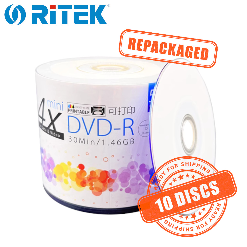 Ritek Mini DVD-R Disc 1.4GB 4x 8cm 3" Blank DVD Recordable Printable - 10 Discs