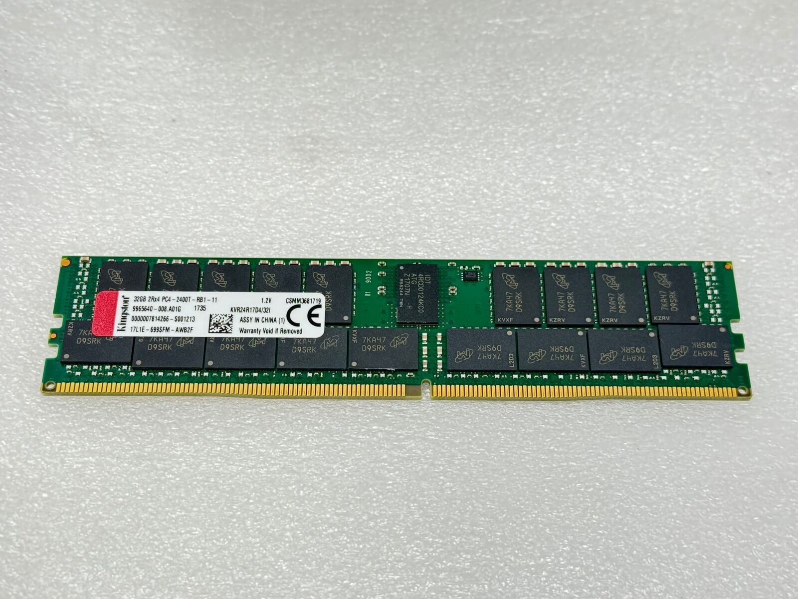 Kingston KVR24R17D4/32I 32GB PC4-19200 DDR4 2Rx4 PC4-2400T ECC Reg Server Memory