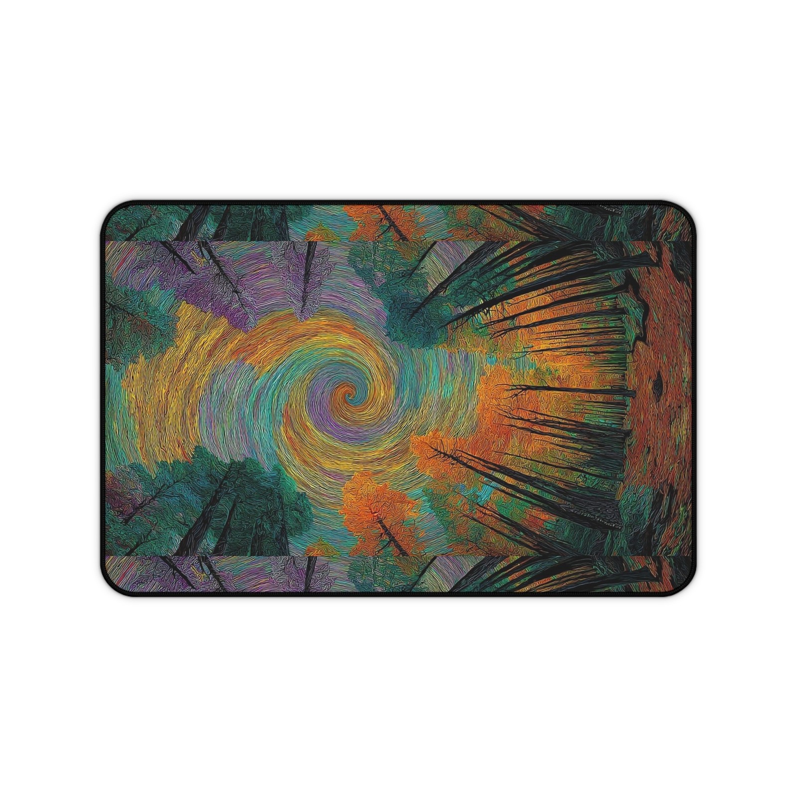 Abstract Swirl Forest Desk Mat | Colorful Psychedelic Landscape, Office Decor 