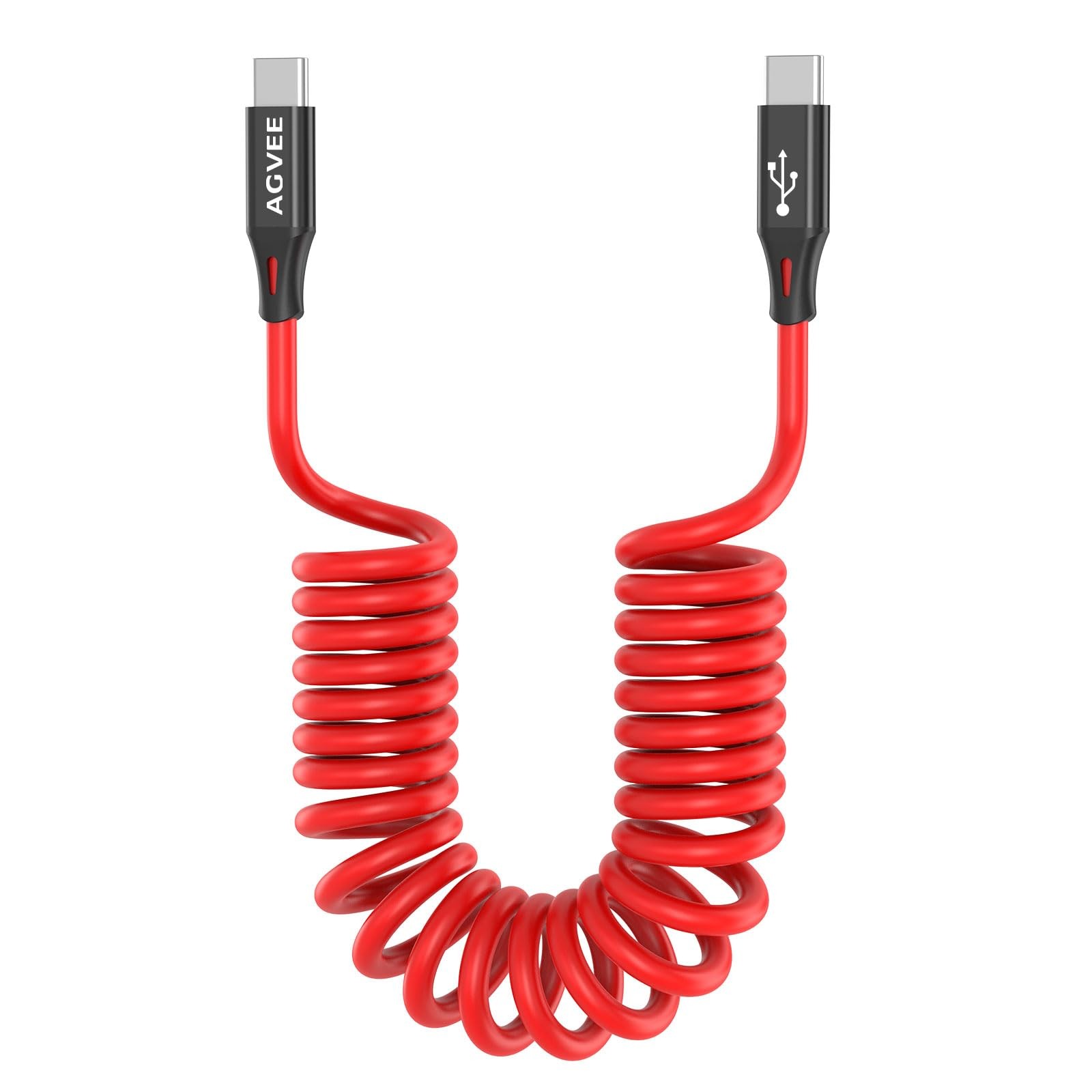 AGVEE 3ft Coiled Short USB-C to Charging Cable [USB-IF 3ft, Red 
