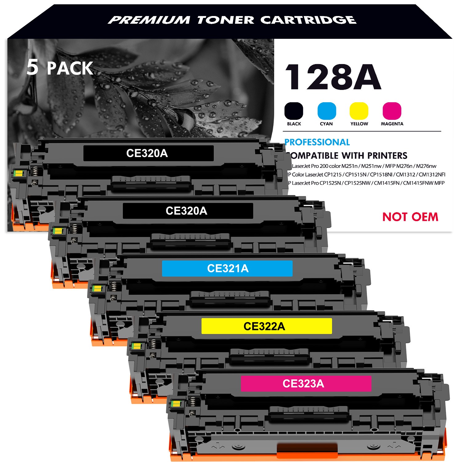 5 PK CE320A - CE323A 128A Color Toner Set For HP LaserJet Pro CM1415FNW CP1525NW