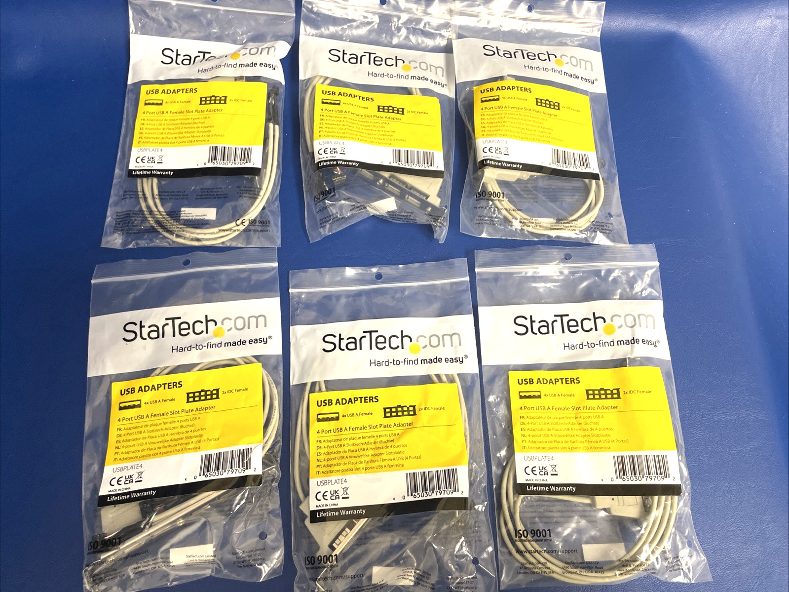 LOT OF 6X  StarTech 4 Port USB A Female Slot Plate Adapter USBPLATE4/NEW