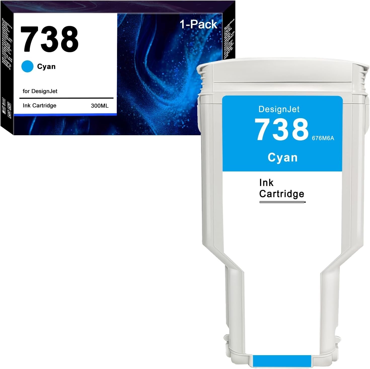Chip 1-Pack 738 Ink Cartridge 676M6A Cyan HP DesignJet T850 Compatible BN