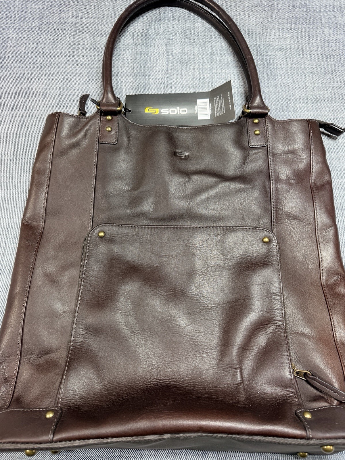 NWT Solo New York Executive Bucket Tote Brown Full Grain Leather Laptop Bag
