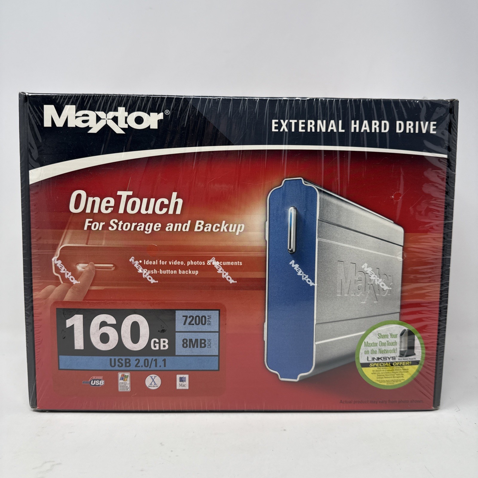 Maxtor One Touch External USB Hard Drive 160GB 7200RPM New In Box Sealed