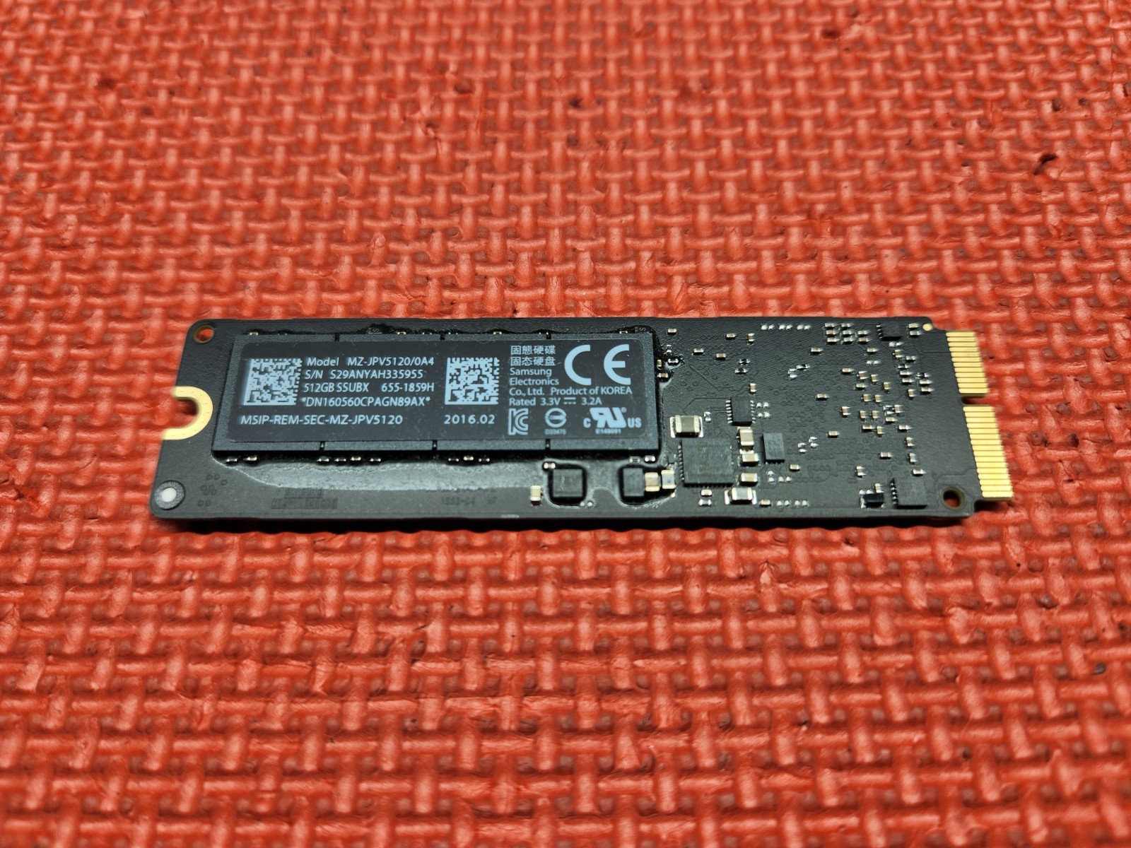 Samsung 512GB NVMe M.2 SSD Solid State Drive MZ-JPV5120/0A4 Apple 655-1859H