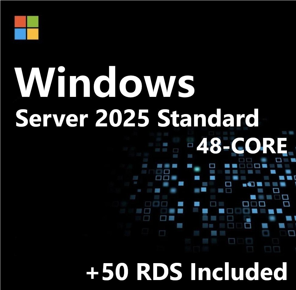 Windows Server 2025 Standard✔ 48-CORE✔ 10 CALs✔ 50 RDS✔ Remote Desktop EP2-25205