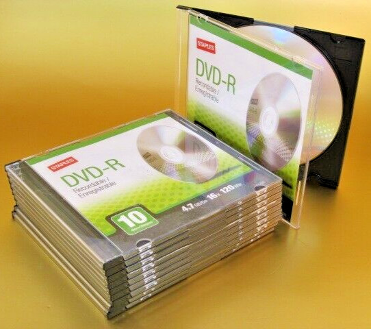 DVD-R RECORDABLE LOT of 10 Loose Discs 16X  Speed 120 Mins  4.7GB  Staples  NEW