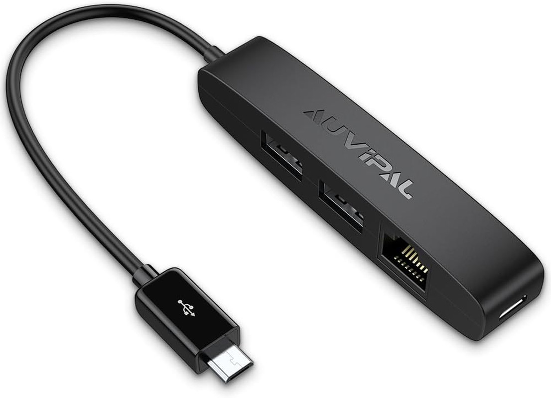 3-In-1 Micro USB Ethernet Adapter, OTG Hub with 2 USB Ports and 1 RJ45 Port