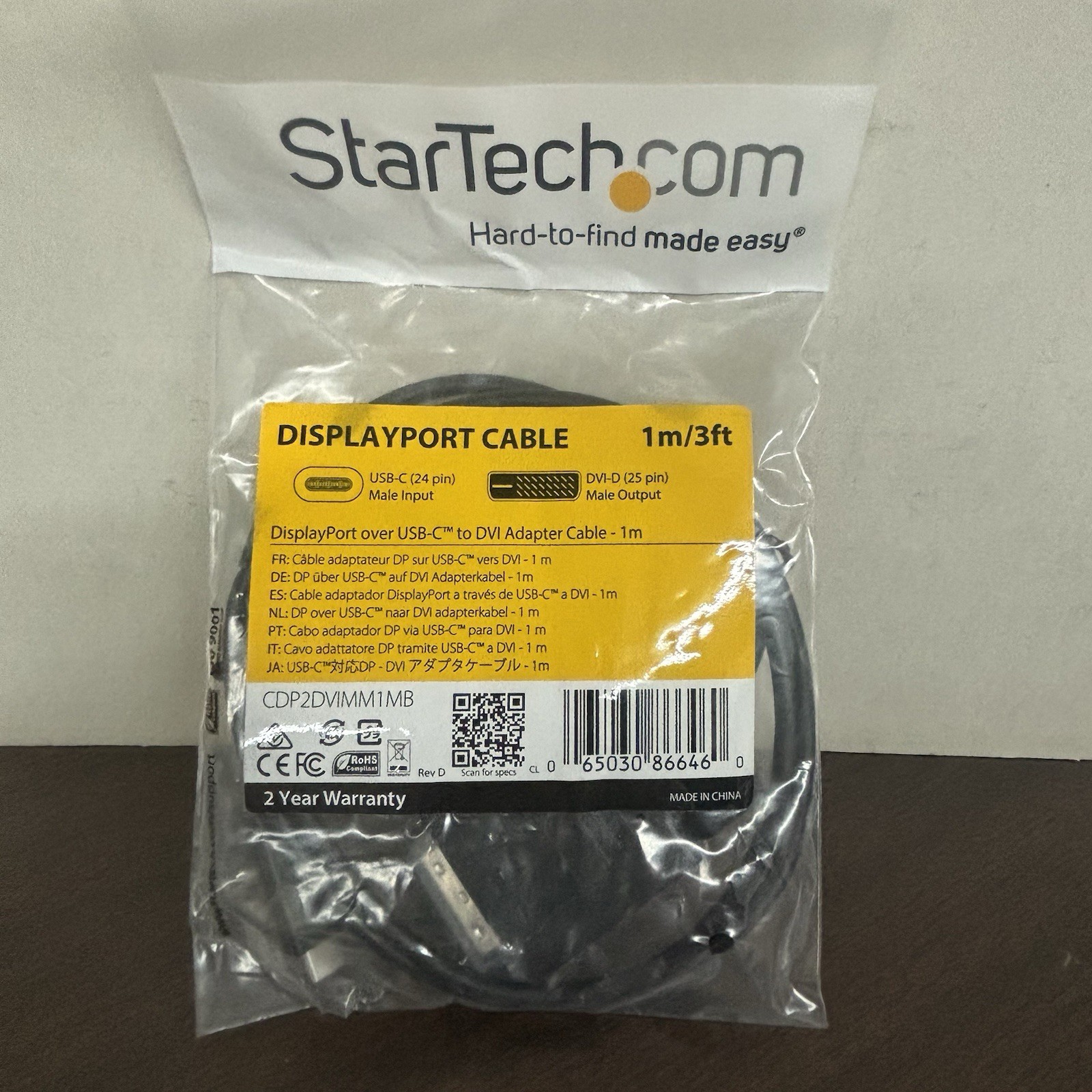 NEW StarTech.com CDP2DVIMM1MB USB-C to DVI Adapter Cable - 1m (3 ft)