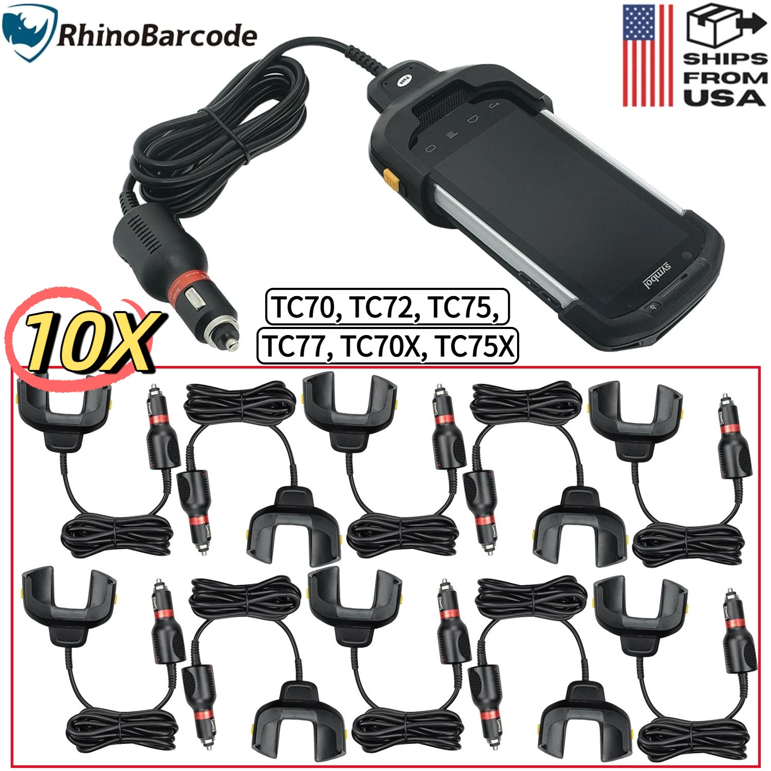 10X For Zebra Vehicle Auto CHARGER Cable TC70 TC72 TC75 70X 75X CHG-TC7X-CLA1-01