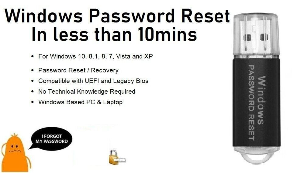 Windows Password Reset Remover 32GB USB Bootable For Forgotten Lost Password