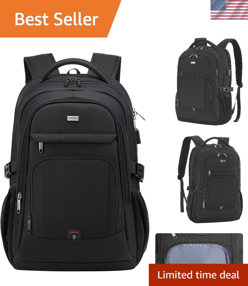 Stylish Black 17” Laptop Backpack with Built-In USB Port for Busy Professionals