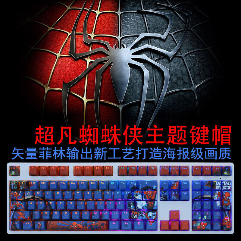 Spiderman 108 Keys PBT Translucent Keycaps OEM Height for Mechanical Keyboard