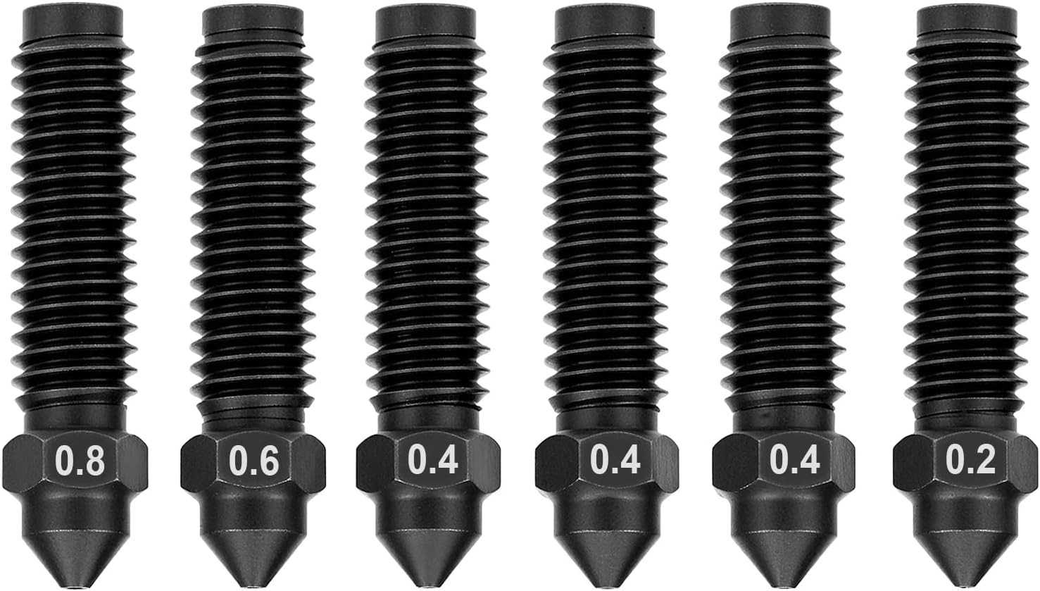 6Pk Hardened Stainless Steel Extruder Nozzle Set 0.2/0.4/0.6/0.8mm for Elegoo