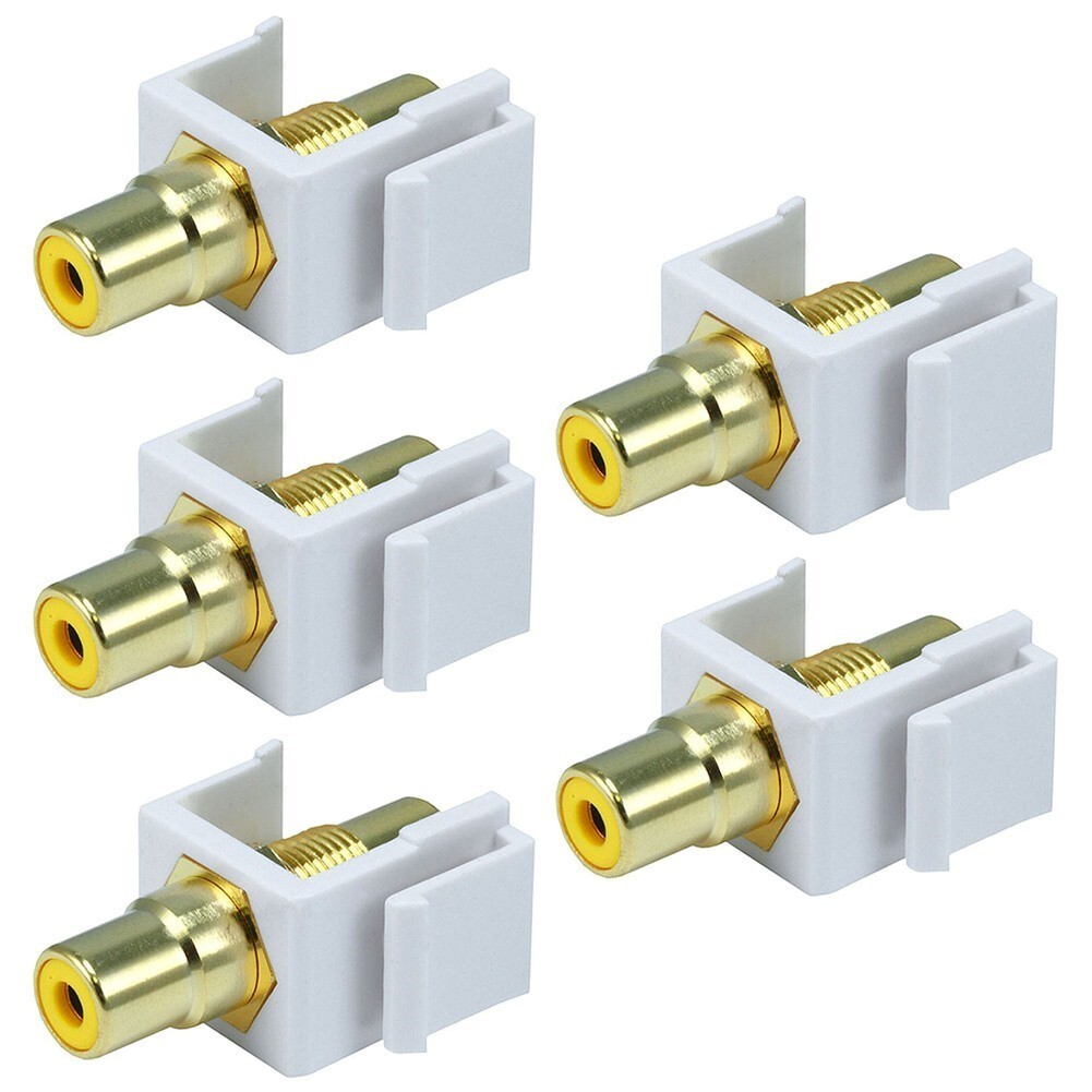 5x RCA Audio Video Keystone Jack Female Coupler Yellow Center Wall Plate White