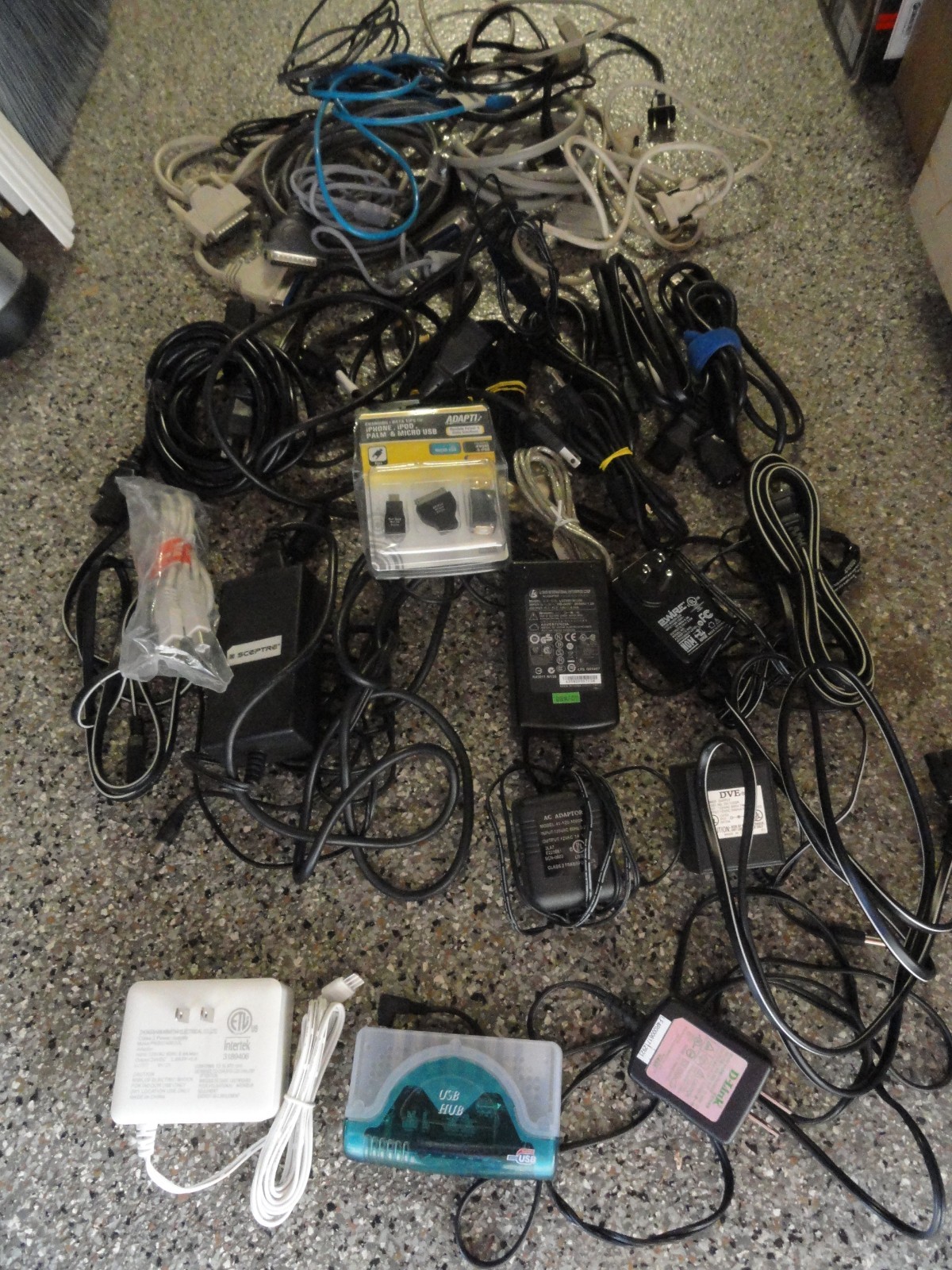 Huge Mixed Bundle lot of AC/DC Adapter, Printer, Computer, power supply, cables
