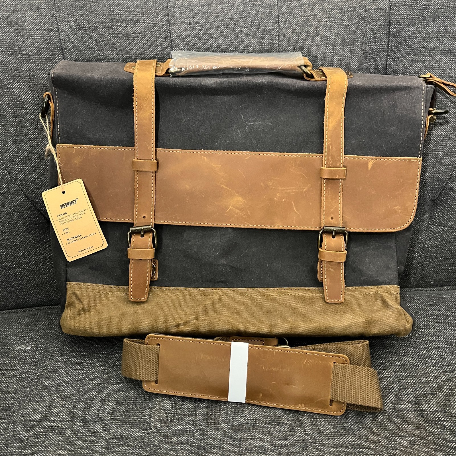 Newhey Messenger Bag Canvas Leather Computer Laptop Bag NWT