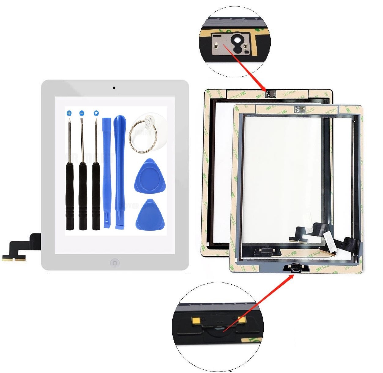 Screen Glass Digitizer replacement for iPad 2 A1395 A1397 A1396 with tools