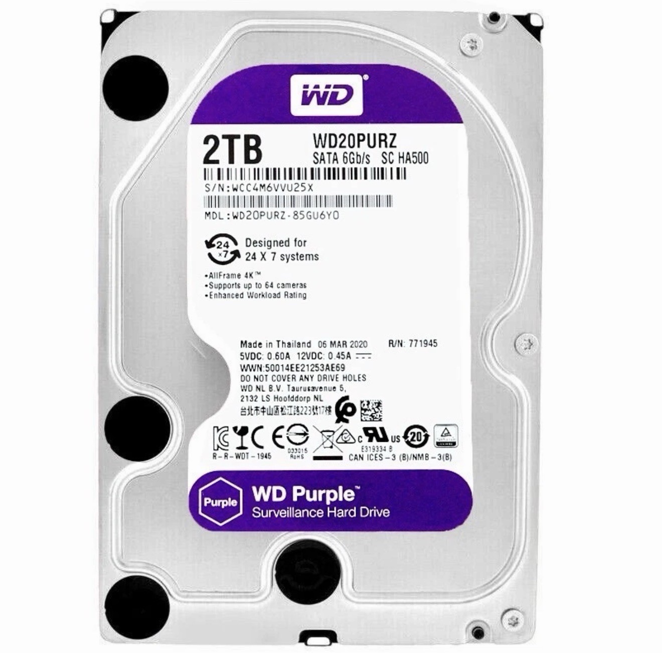 New 2TB WD Western Digital Hard Drive PURPLE WD20PURZ SC HA500  5.4k SATA III