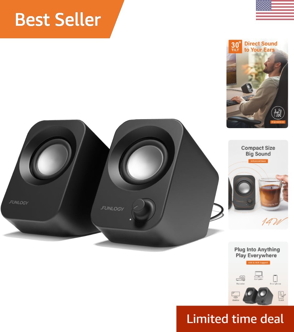 Versatile 14W Compact Stereo Speakers - Ideal for PC, Laptop, and Console Use
