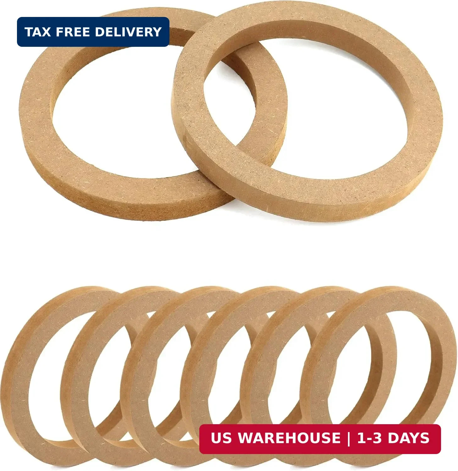 QWORK Wooden Speaker Spacer Rings, 8 Pcs 6.5" Car MDF Ring, 8 Pack