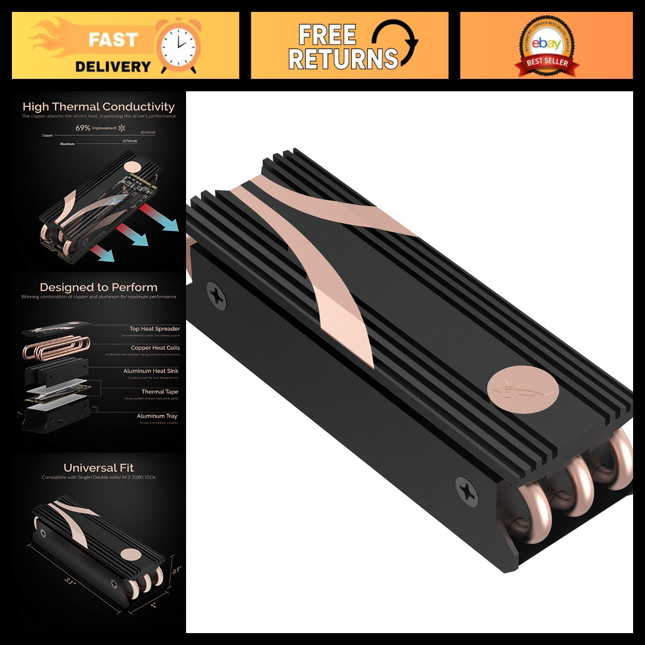 M.2 2280 SSD Rocket Heatsink for Optimal Cooling & Performance - Upgrade Your PC