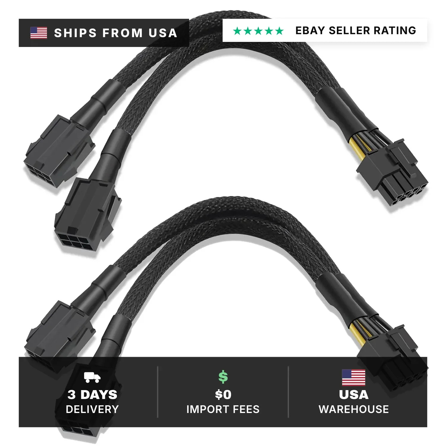2-Pack 6 Pin to 8 Pin GPU Adapter, Dual 6 Pin Female to 8 Pin Male GPU Power Sle